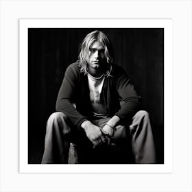 Black And White Photograph Of Kurt Cobain Art Print