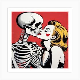 Skeleton Kiss Art Print