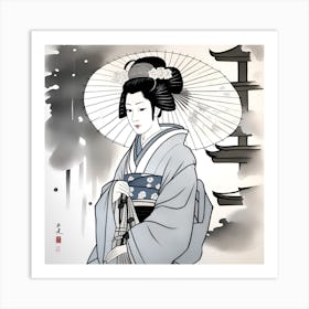 Geisha Japanese Monochromatic Art Print