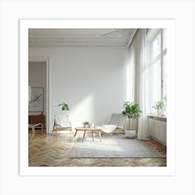 Living Room With White Walls Art Print