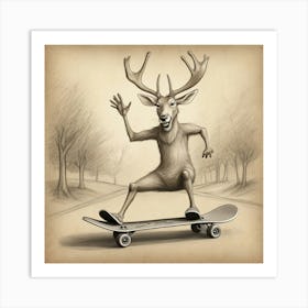 Deer On Skateboard 5 Art Print