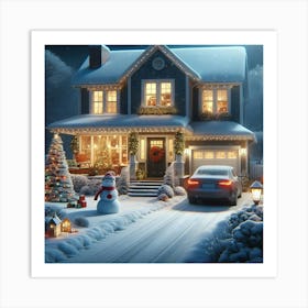 Christmas House At Night 3 Art Print