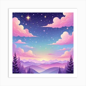 Sky With Twinkling Stars In Pastel Colors Square Composition 105 Art Print