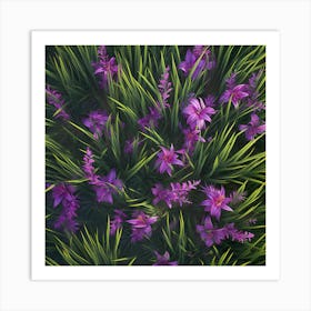 Purple Flowers In The Grass Art Print