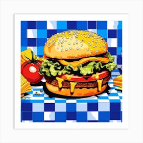 Blue Checkerboard Hamburger 2 Art Print