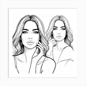 woman portrait drawing line art 4 Art Print