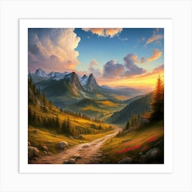 Sunset In The Mountains 4 Art Print