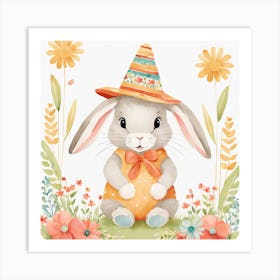 Floral Baby Rabbit Nursery Illustration (21) Art Print
