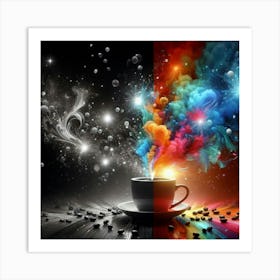 Coffee Cup With Colorful Smoke Art Print