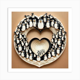 Penguins In A Heart 2 Art Print