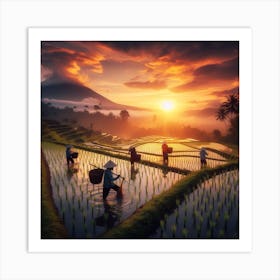 Sunrise In The Rice Fields Art Print