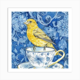 Yellow Finch On A Teacup Art Print