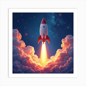 Rocket Launch With Vibrant Galaxy Watercolor Backdrop 1 Art Print