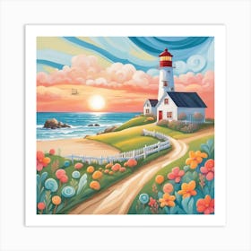 Lighthouse At Sunset 14 Art Print