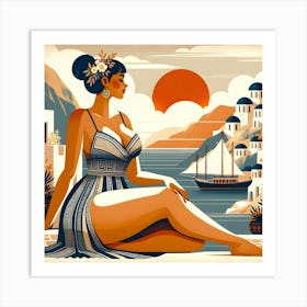 Greece and Woman Portrait Art Print