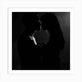 Silhouette Of Couple In Love Art Print