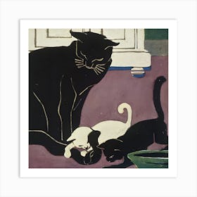 Cat And Kittens Art Print