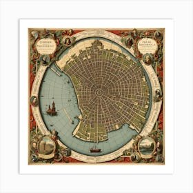 A Vintage Map, Of A Historic City With Ornate Borders And Labels art print 10 Art Print