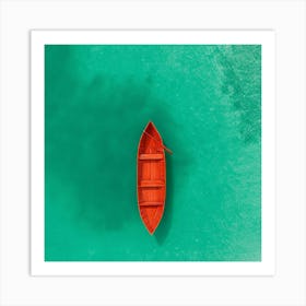 Red Boat On Turquoise Water Art Print