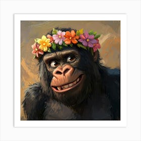 Gorilla Wearing A Flower Crown Poster