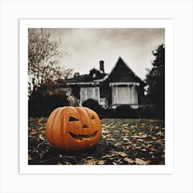 Halloween Pumpkin In Front Of House Art Print