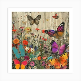 Kitsch Butterflies In The Meadow Collage Art Print