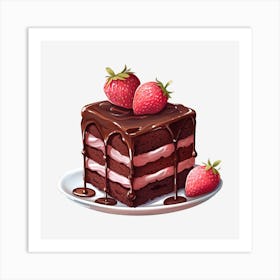 Chocolate Cake With Strawberries Art Print