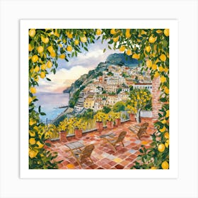 Amalfi View With Lemons Travel Painting Italy 6 Art Print