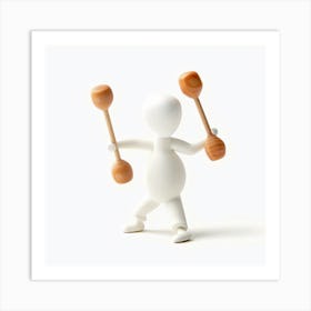 Figure Holding Two Wooden Sticks Art Print