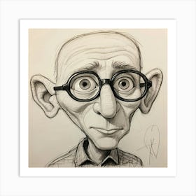 Caricature Of A Man With Glasses Art Print