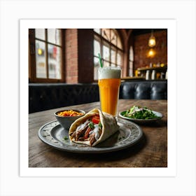 Burger And A Beer Art Print