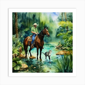 Horse And A Cat Art Print