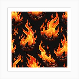 Flames On Black Background 32 Art Print