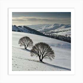 Two Trees In The Snow Art Print