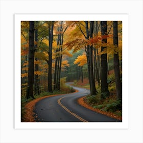 A Winding Road Through A Dense Forest With Autumn Leaves In Vibrant Colors 2 Art Print