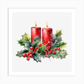 Christmas Candles With Holly 9 Art Print