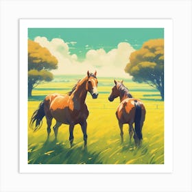 Two Horses In A Field 1 Art Print