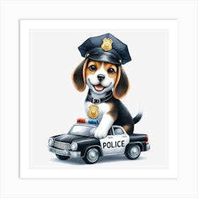 Beagle Police Car Art Print