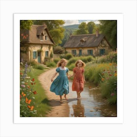 Two Girls Walking Down A Path Art Print