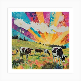 Textured Sun Cows In The Field  Art Print