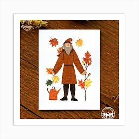 A Seasonal Autumn Greeting Card Joyfully Featuring A Cheerful Pilgrim Adorned In The Traditional Br (3) 1 Art Print