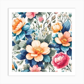 Watercolor Floral Pattern 1 Art Print