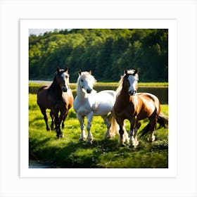 Horses Running In The Grass Art Print