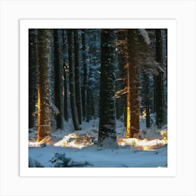 Christmas Lights In The Forest Art Print