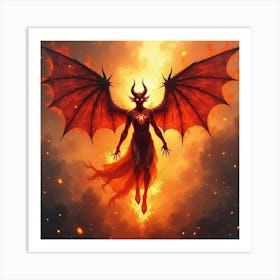 Demon Soul In A Watercolor Fiery Storm Of Vibrant Energy 1 Art Print