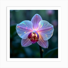 An Ethereal Orchid With Petals Of Shifting, Holographic Light Blooming In A Dreamlike Garden Art Print