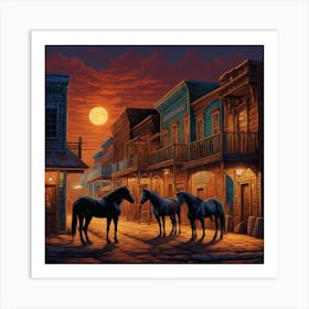 Western Town At Sunset Art Print