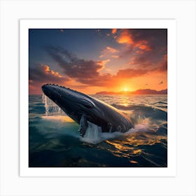 Humpback Whale At Sunset Art Print