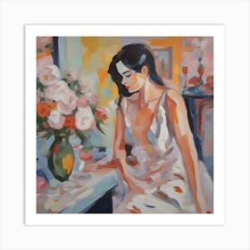 Woman In White Boudoir Scene Art Print