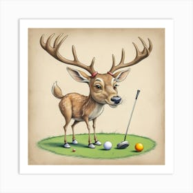 Deer On Golf Course 3 Art Print